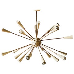 Vintage Brass and White Enameled Metal Sputnik Chandelier