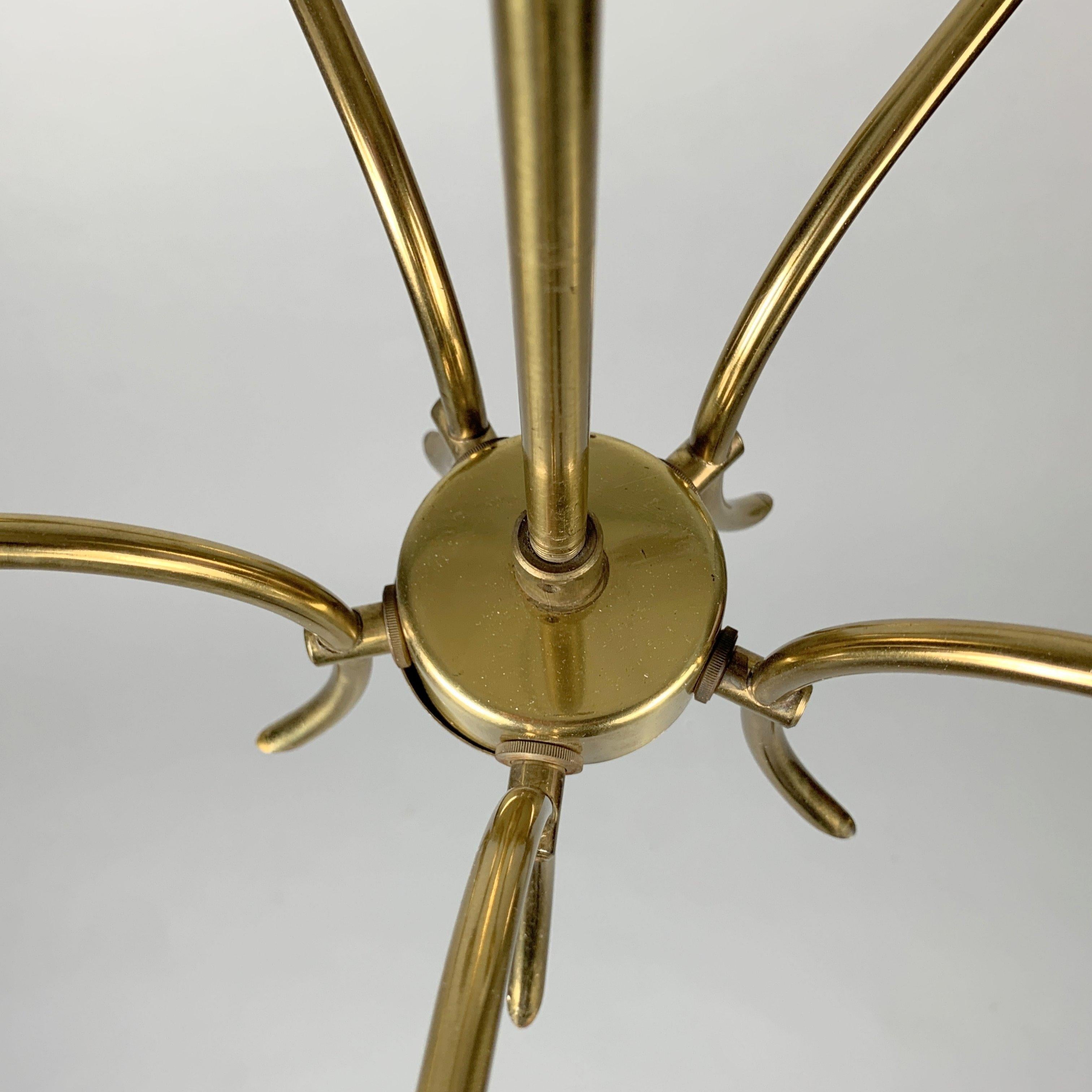 Czech Vintage Brass and White Glass Chandelier, 1980s For Sale