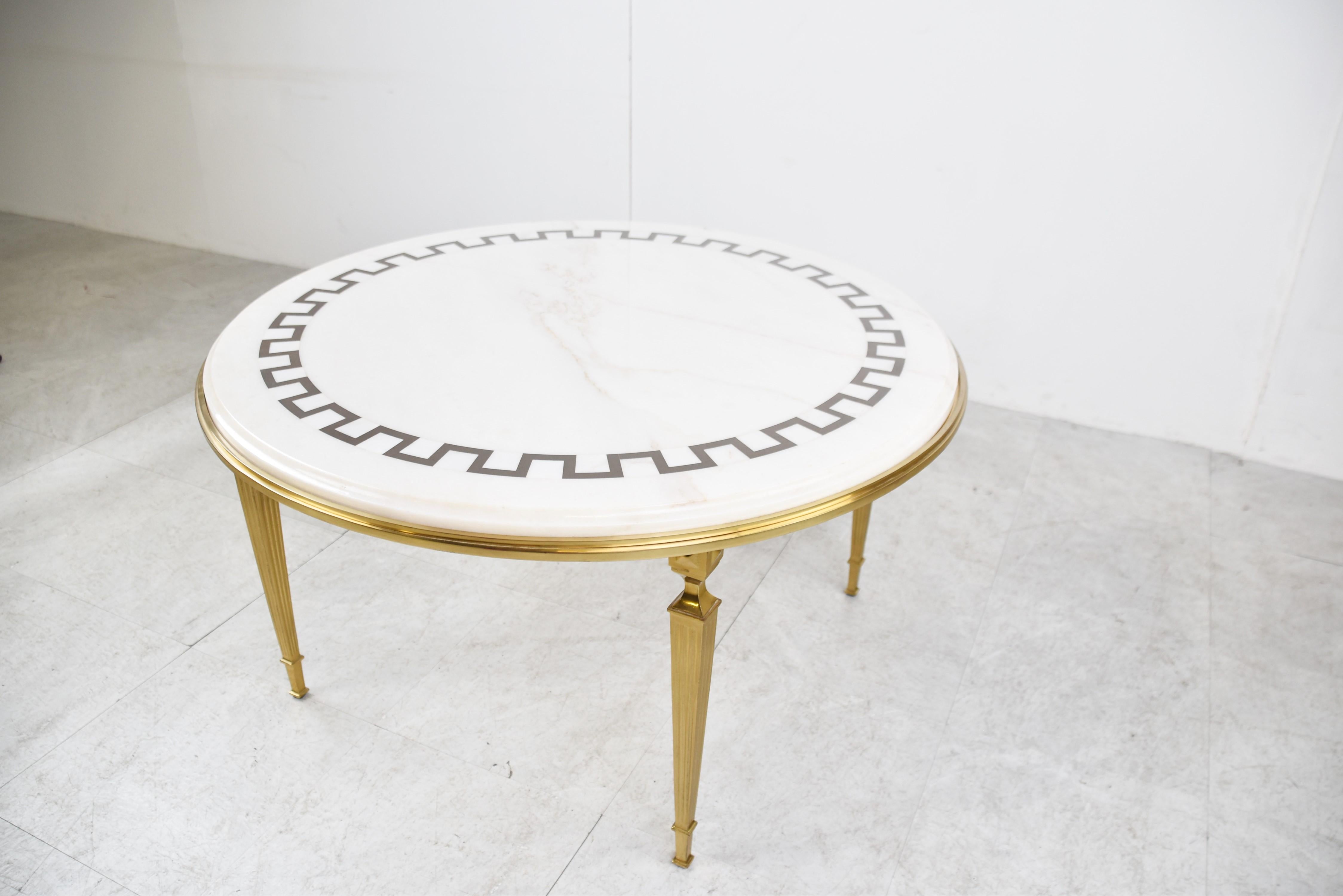 Vintage Brass and White Marble Coffee Table, 1970s For Sale 5