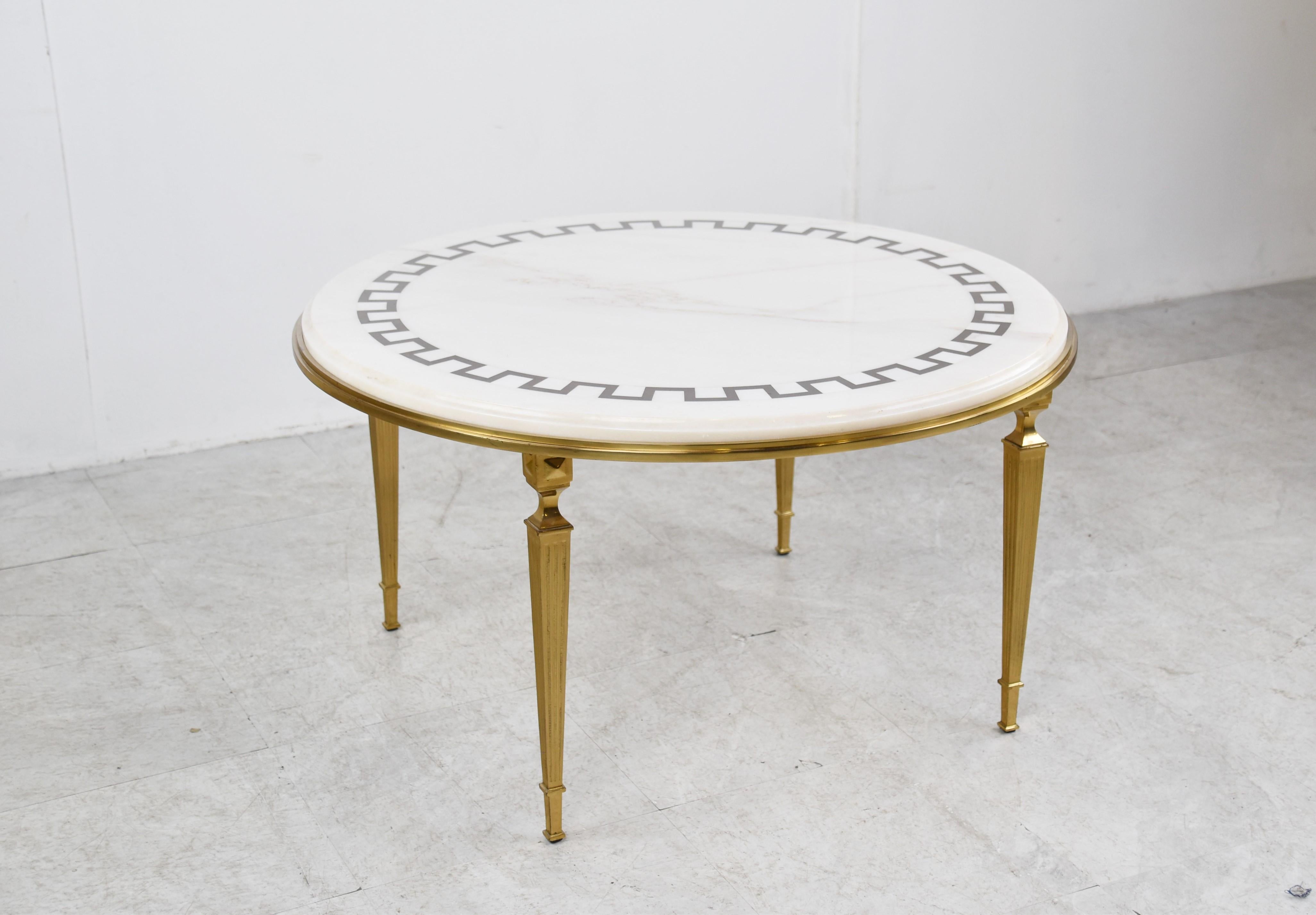 Vintage Brass and White Marble Coffee Table, 1970s For Sale 6