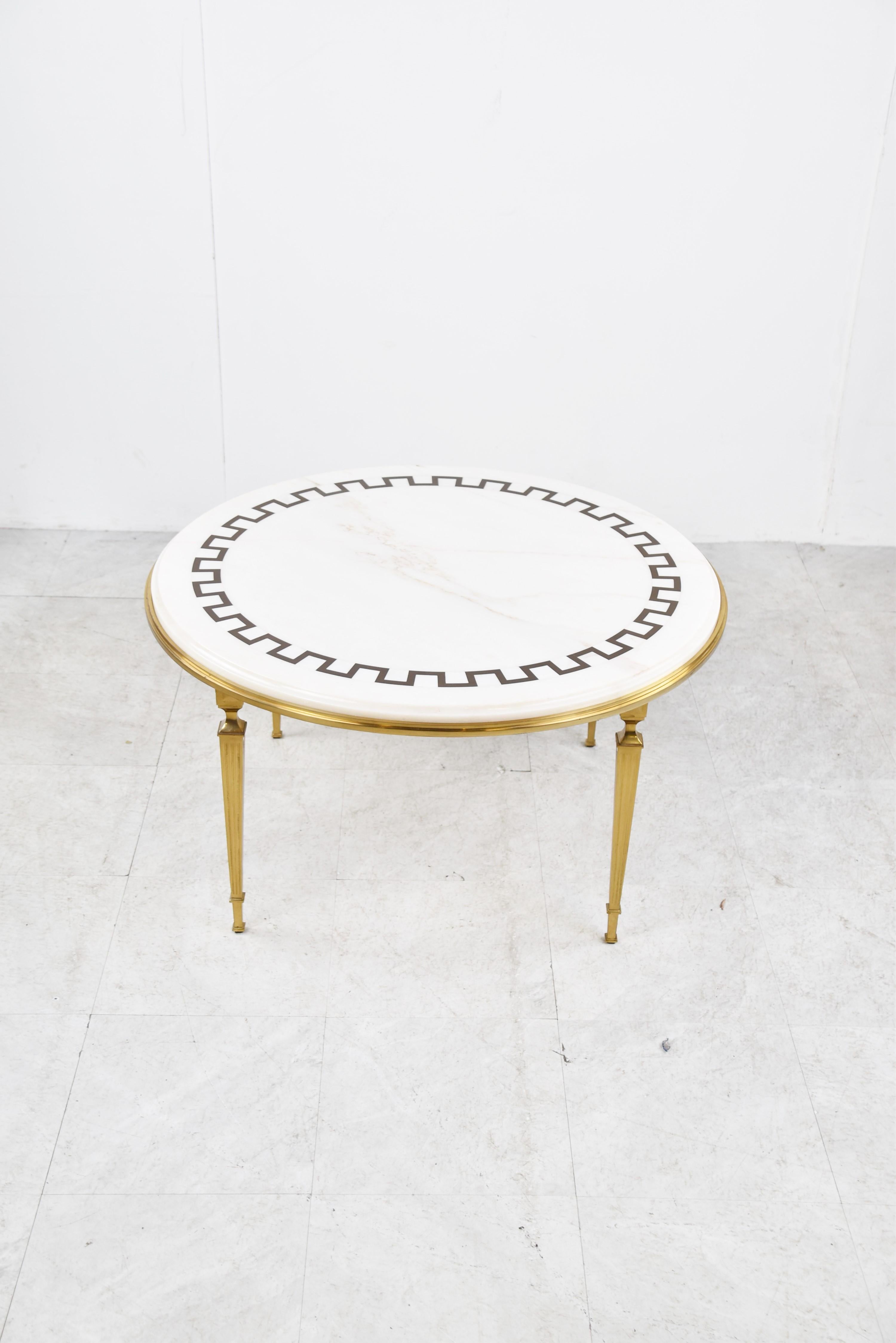 Neoclassical Vintage Brass and White Marble Coffee Table, 1970s For Sale