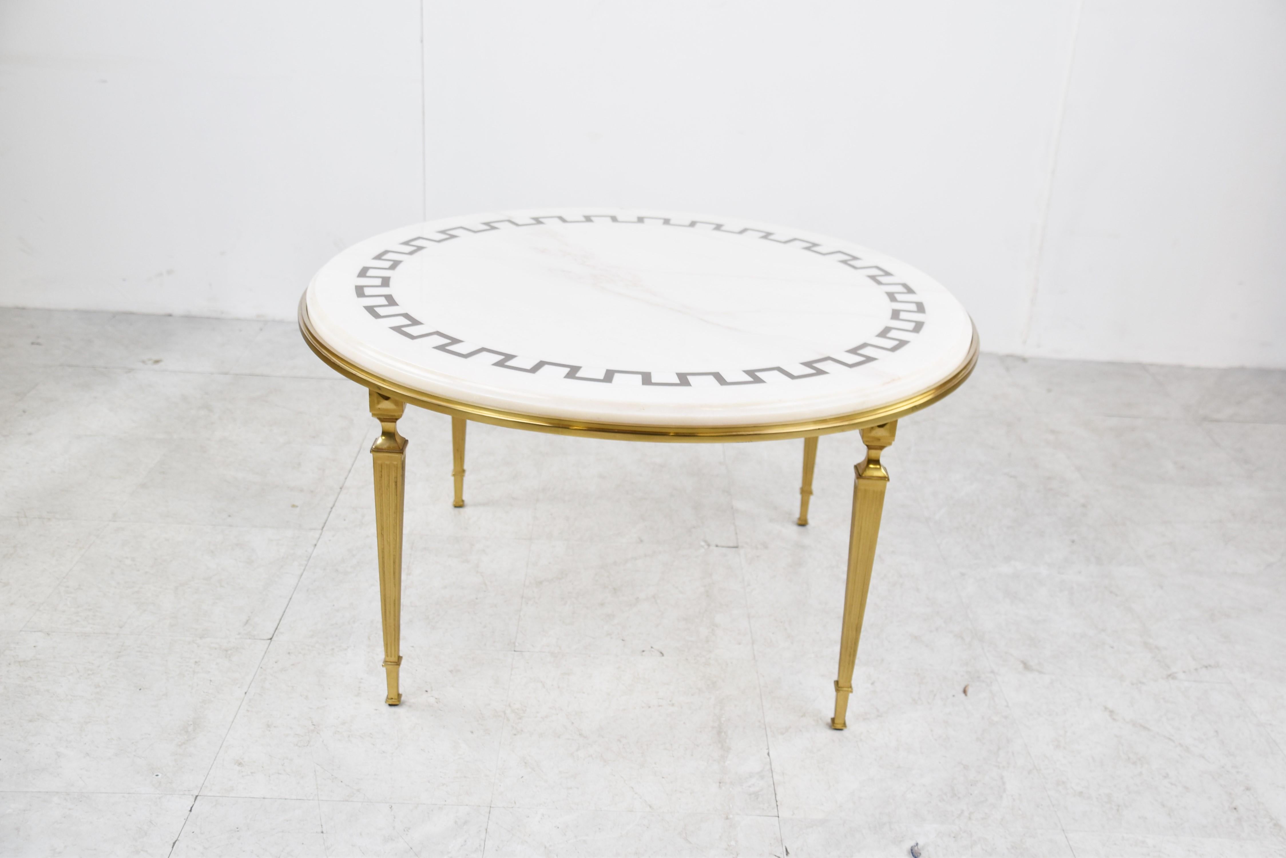 Late 20th Century Vintage Brass and White Marble Coffee Table, 1970s For Sale