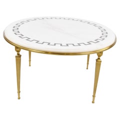 Retro Brass and White Marble Coffee Table, 1970s