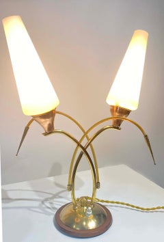 Vintage Brass and White Opaline Table Lamp, circa 1950