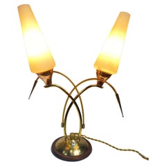 Vintage Brass and White Opaline Table Lamp, circa 1950