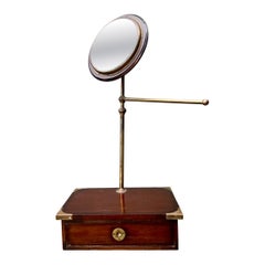 Vintage Brass and Wood Campaign Vanity Mirror