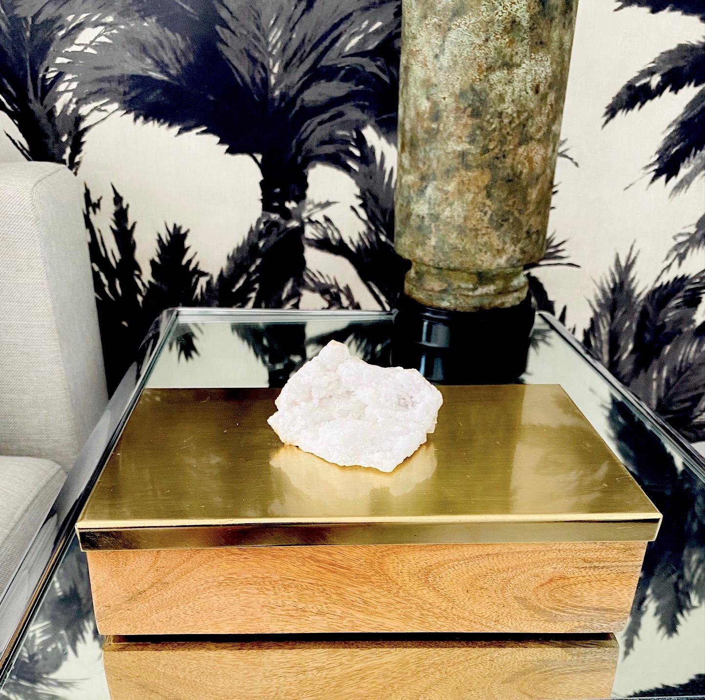 Boîte décorative en cristal de quartz, laiton et bois de chêne, Brésil en vente 4