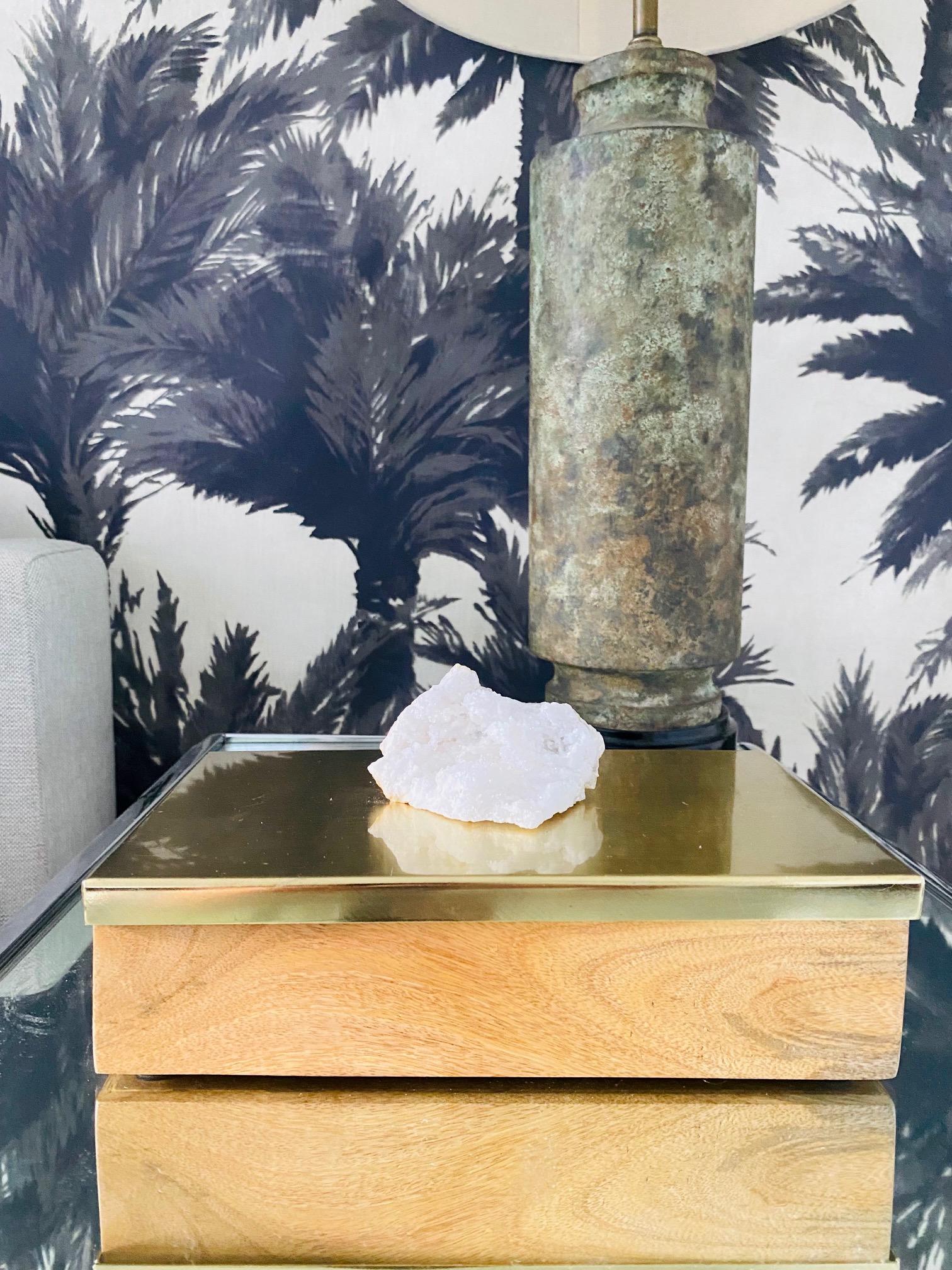 Decorative Box in Quartz Crystal, Brass, and Oak Wood, Brazil In Good Condition For Sale In Fort Lauderdale, FL