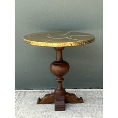 Vintage Brass and Wood Pedestal Table