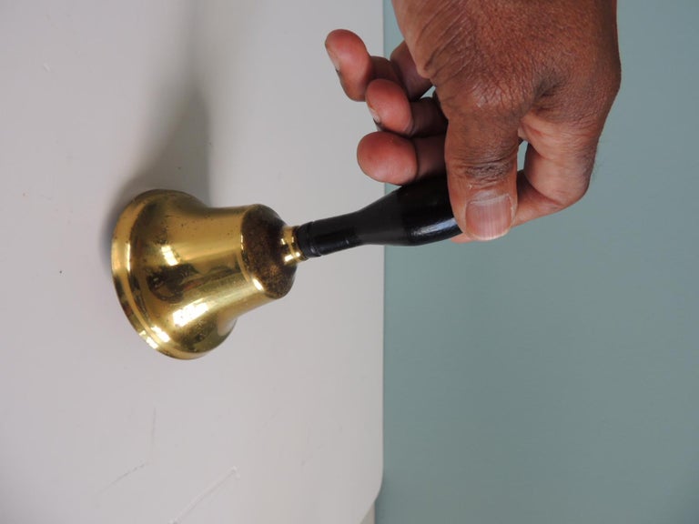 Vintage Brass and Wood Table Bell For Sale at 1stDibs