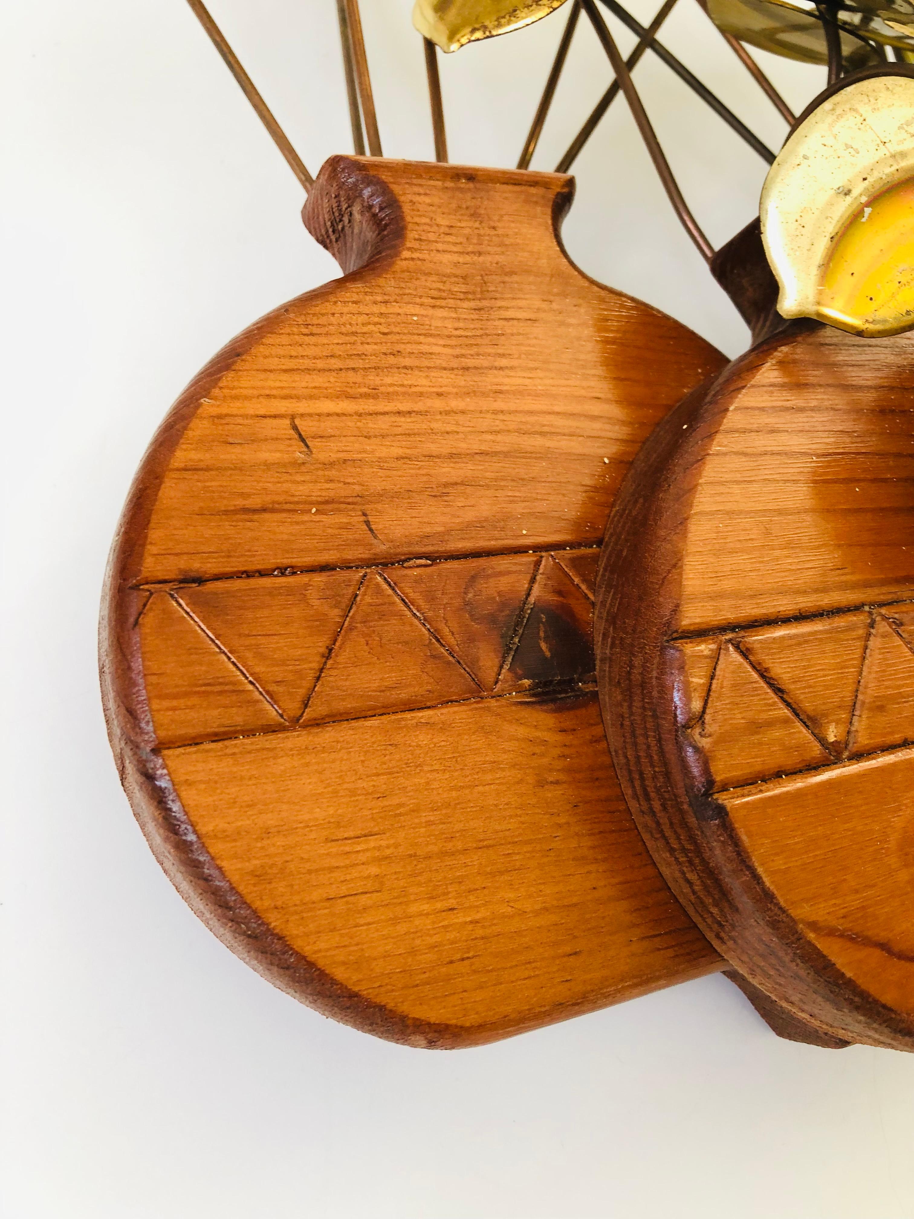 Vintage Brass and Wood Vase Wall Hanging at 1stDibs