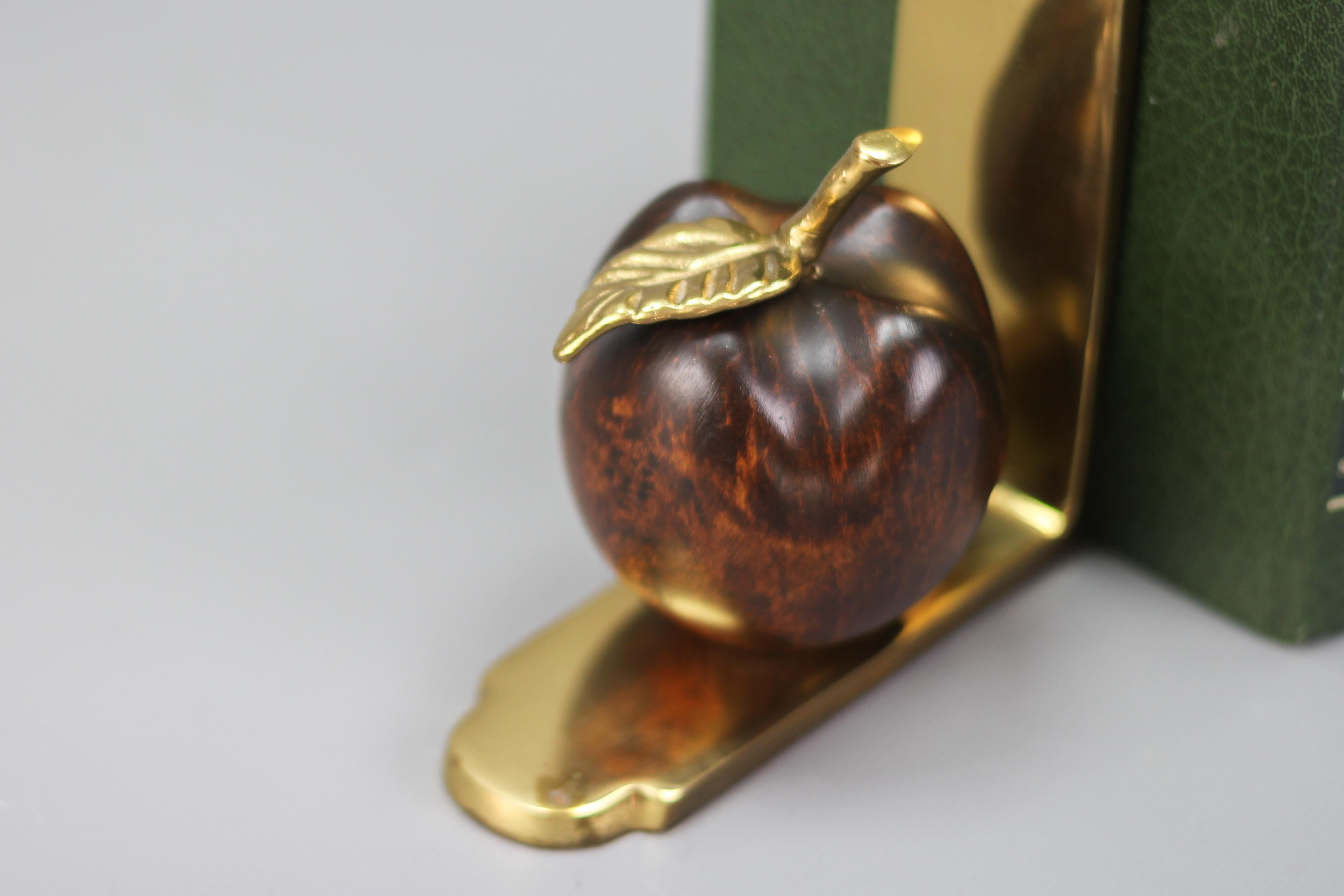 Vintage Brass and Wooden Apples Bookends For Sale 4