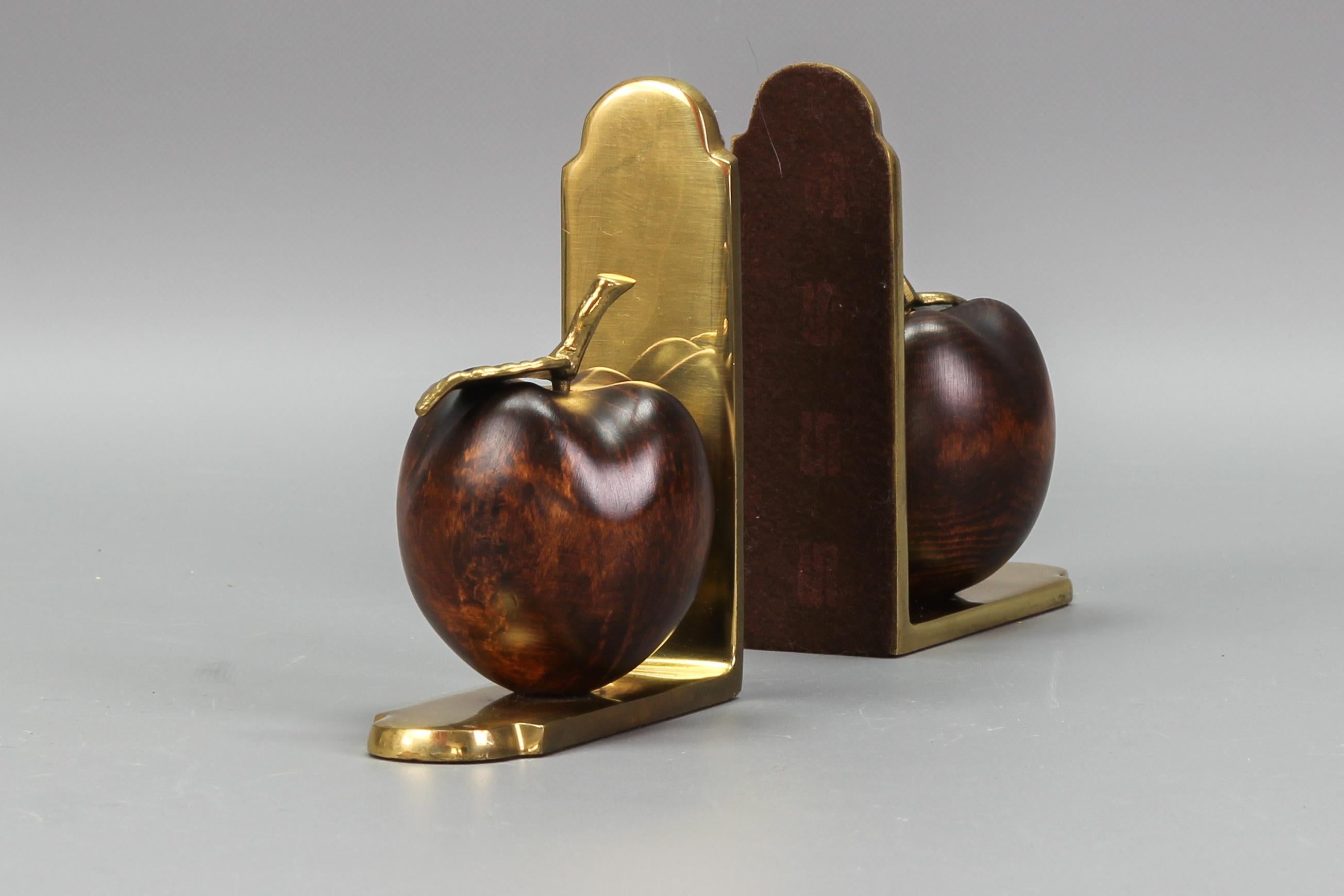 French Vintage Brass and Wooden Apples Bookends For Sale