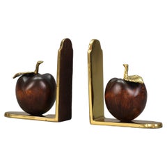 Vintage Brass and Wooden Apples Bookends