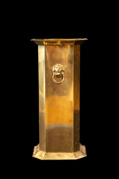 Vintage Brass Angular Umbrella Stand with Lion's Head Handles