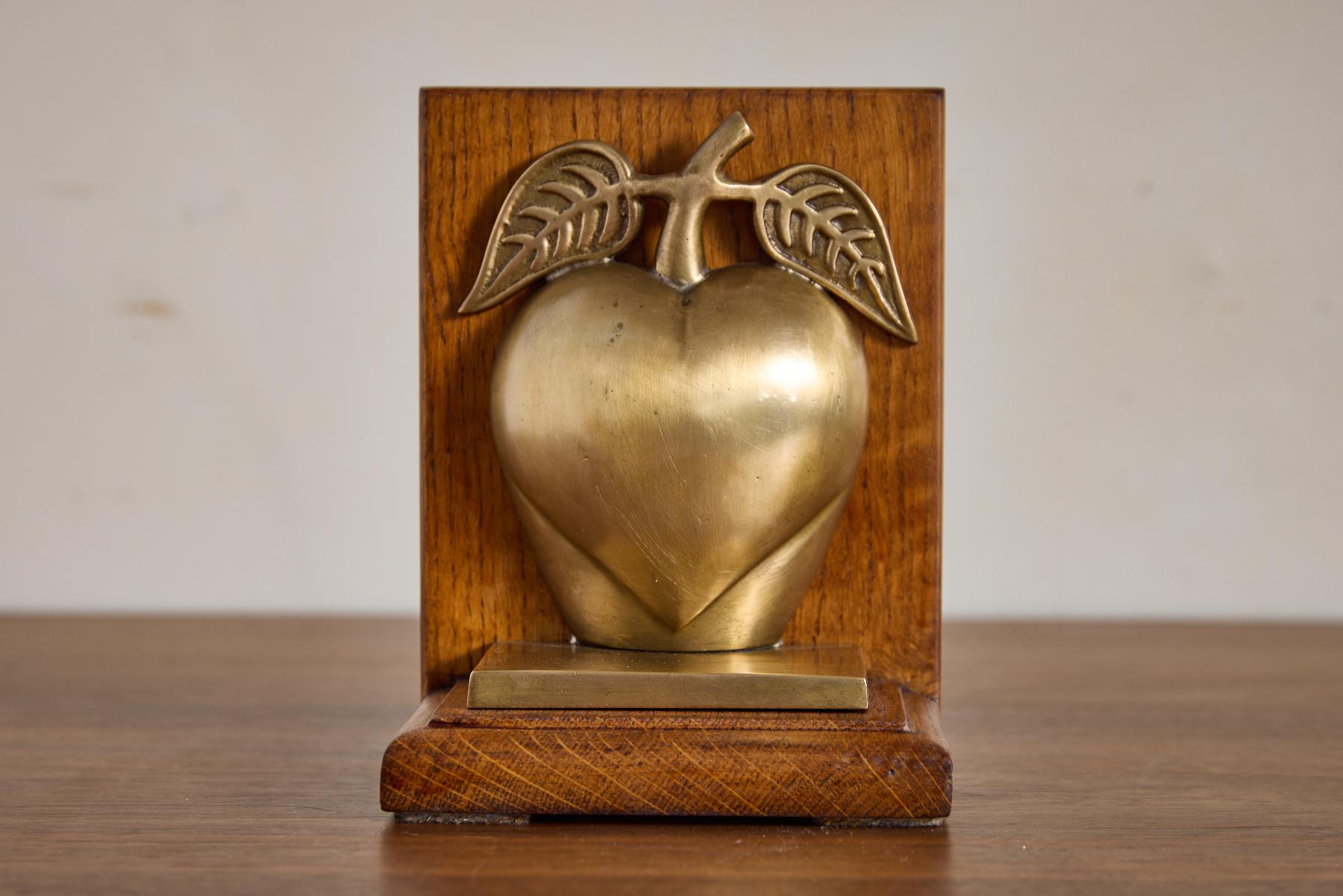 Vintage Brass Apple Bookends For Sale 5