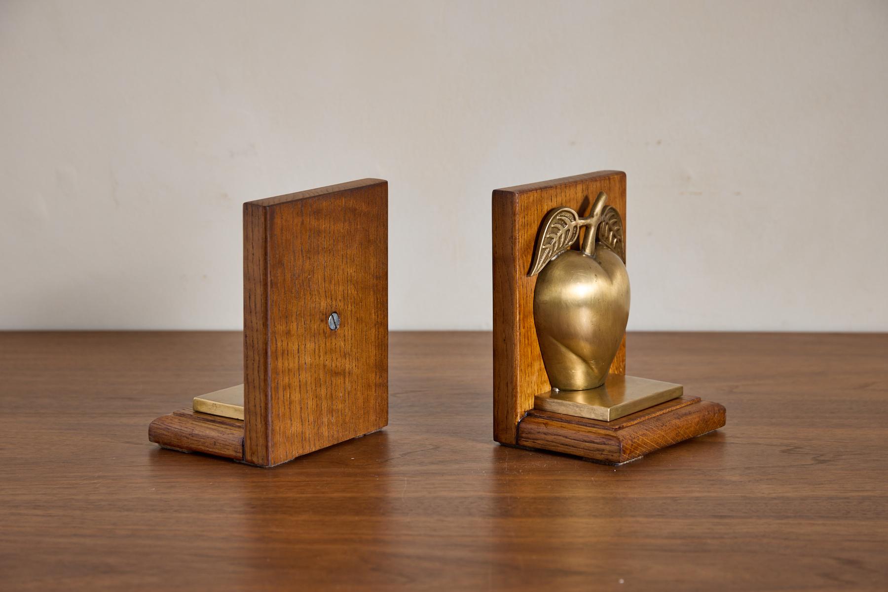 French Vintage Brass Apple Bookends For Sale