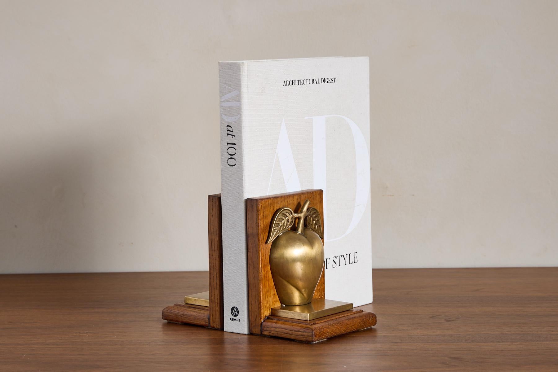 20th Century Vintage Brass Apple Bookends For Sale