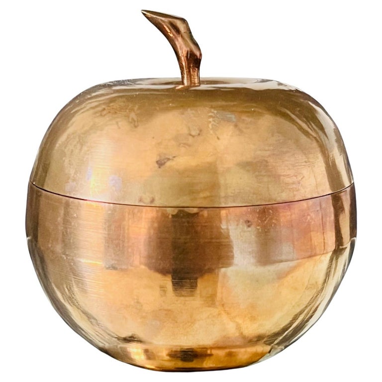 Vintage Brass Apple Box with Lidded Top, Italy, c. 1970's For Sale
