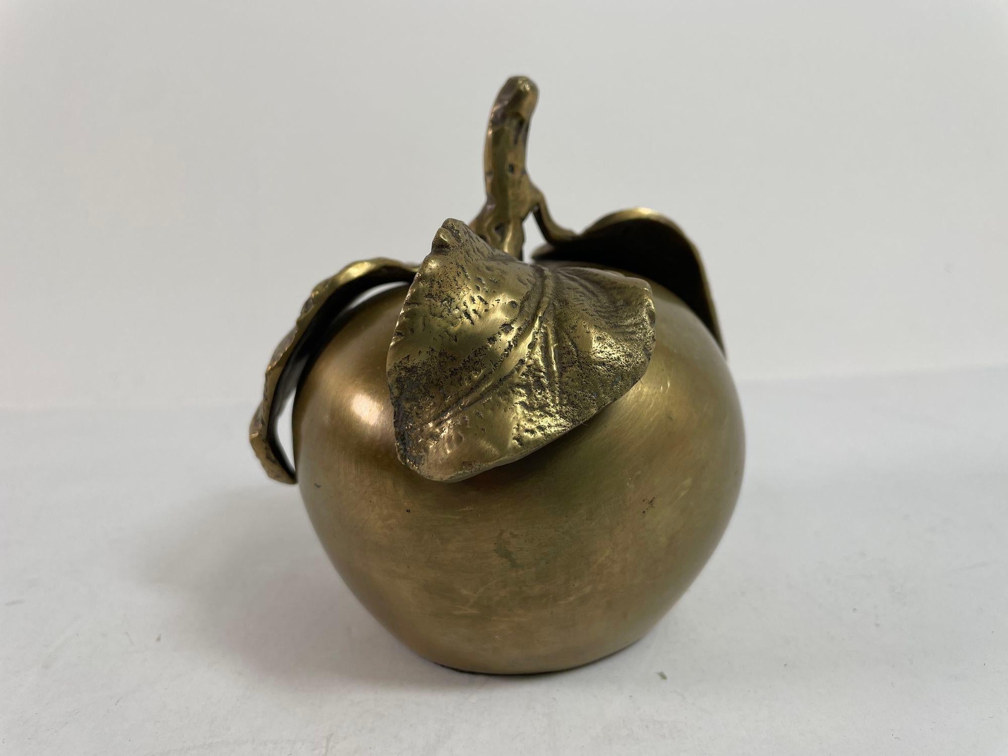 French Vintage Brass Apple Sculpture Paperweight For Sale