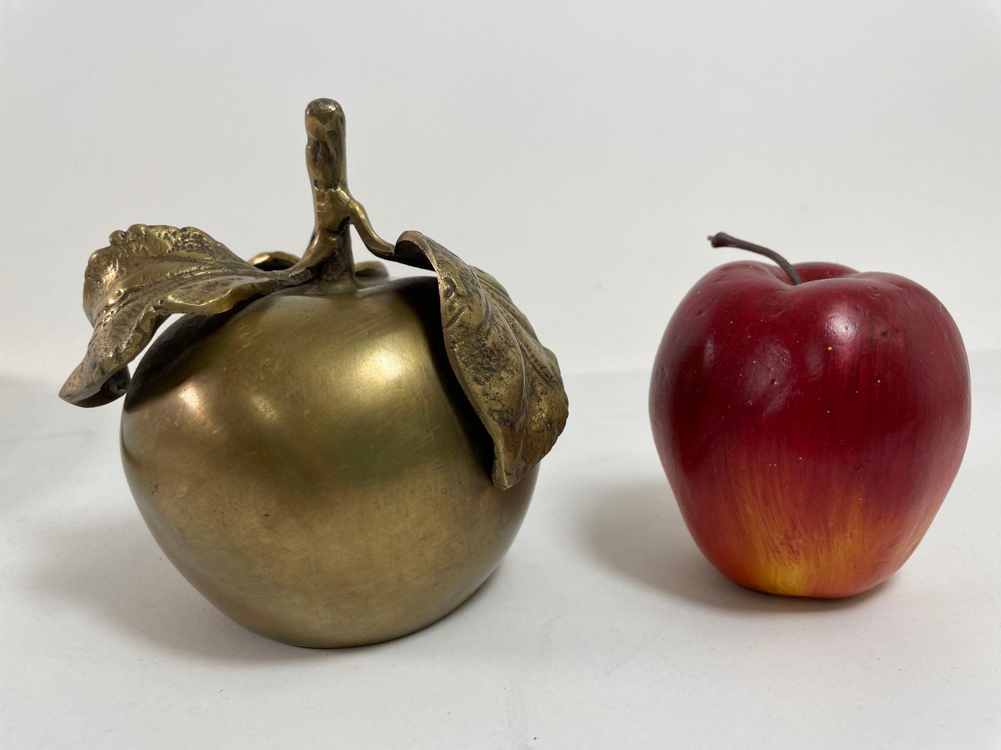 Vintage Brass Apple Sculpture Paperweight For Sale 1
