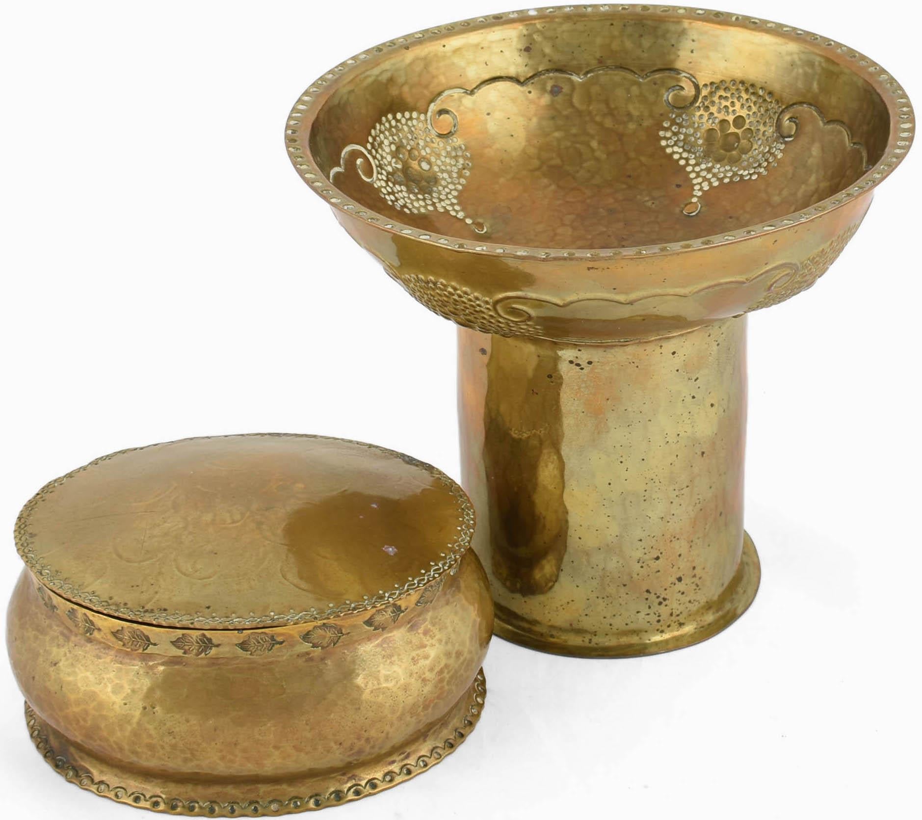 Allemand Canne et bol Art déco vintage en laiton par Kupo, Allemagne 1920-1930 en vente