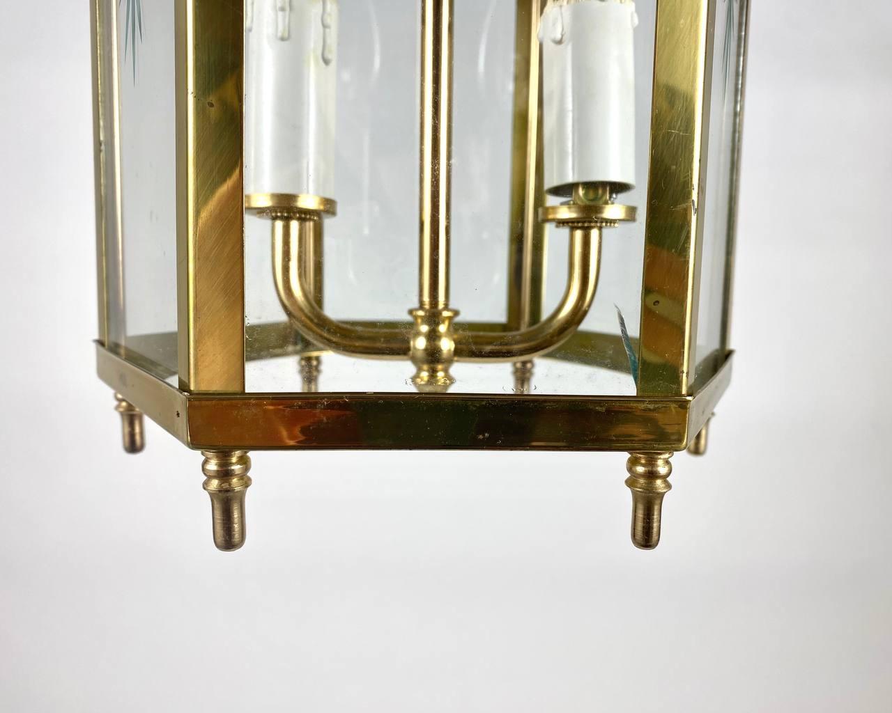 Vintage Brass Art Deco Lantern with Glass, France, 1970s In Excellent Condition For Sale In Bastogne, BE