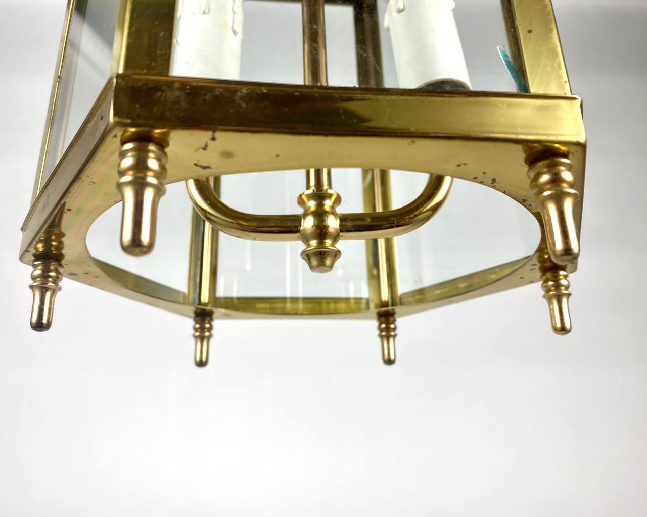 Vintage Brass Art Deco Lantern with Glass, France, 1970s For Sale 2