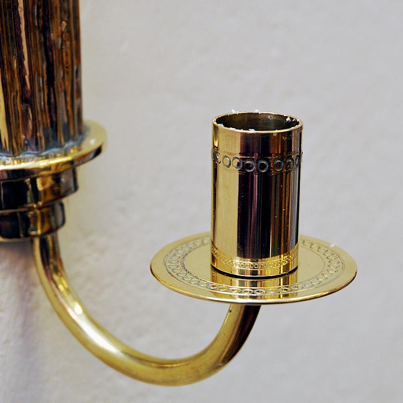 Vintage Brass Art Deco Wall Candleholder Pair by Lars Holmström 1960s, Sweden 1