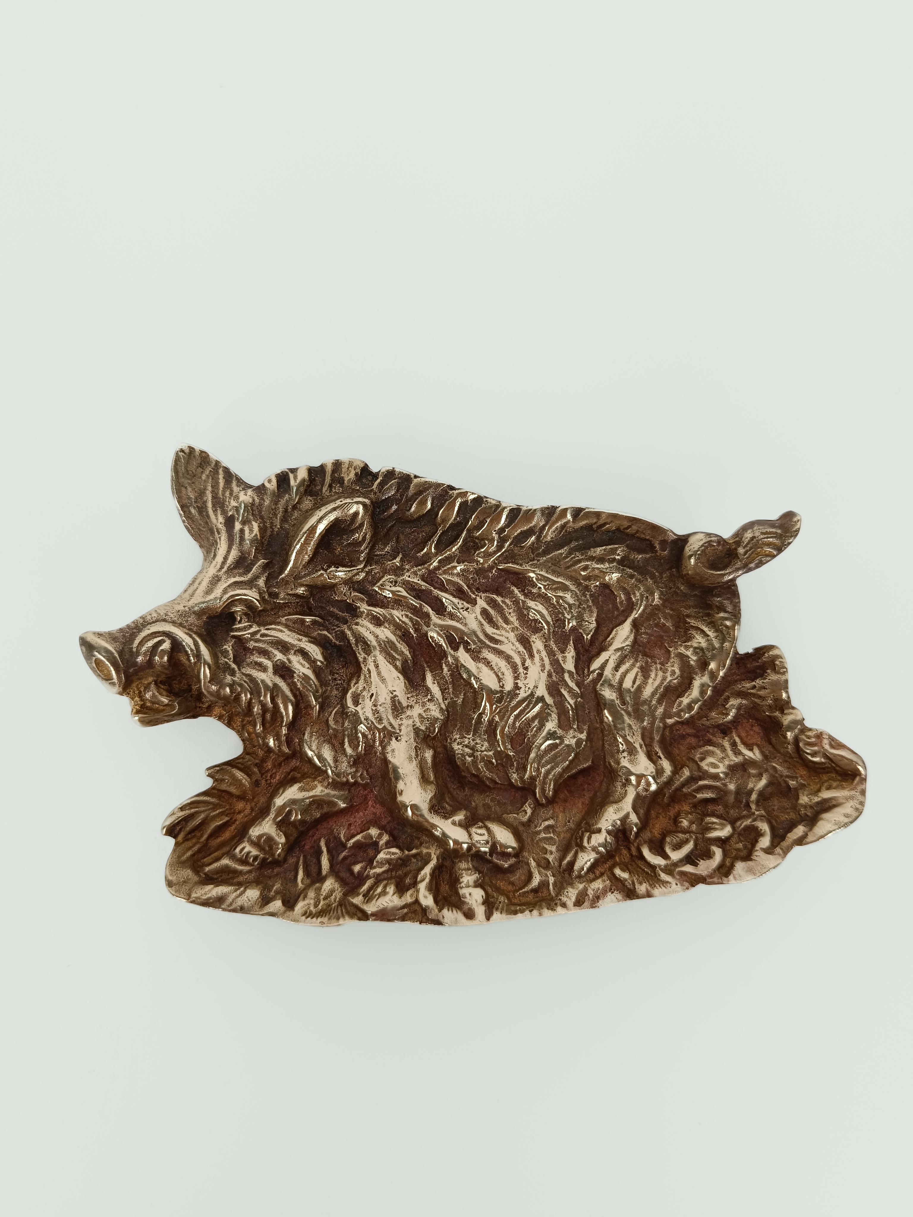 Vintage Brass Ashtray Depicting the Mythological Erymanthian Boar, Italy 1970s For Sale 1