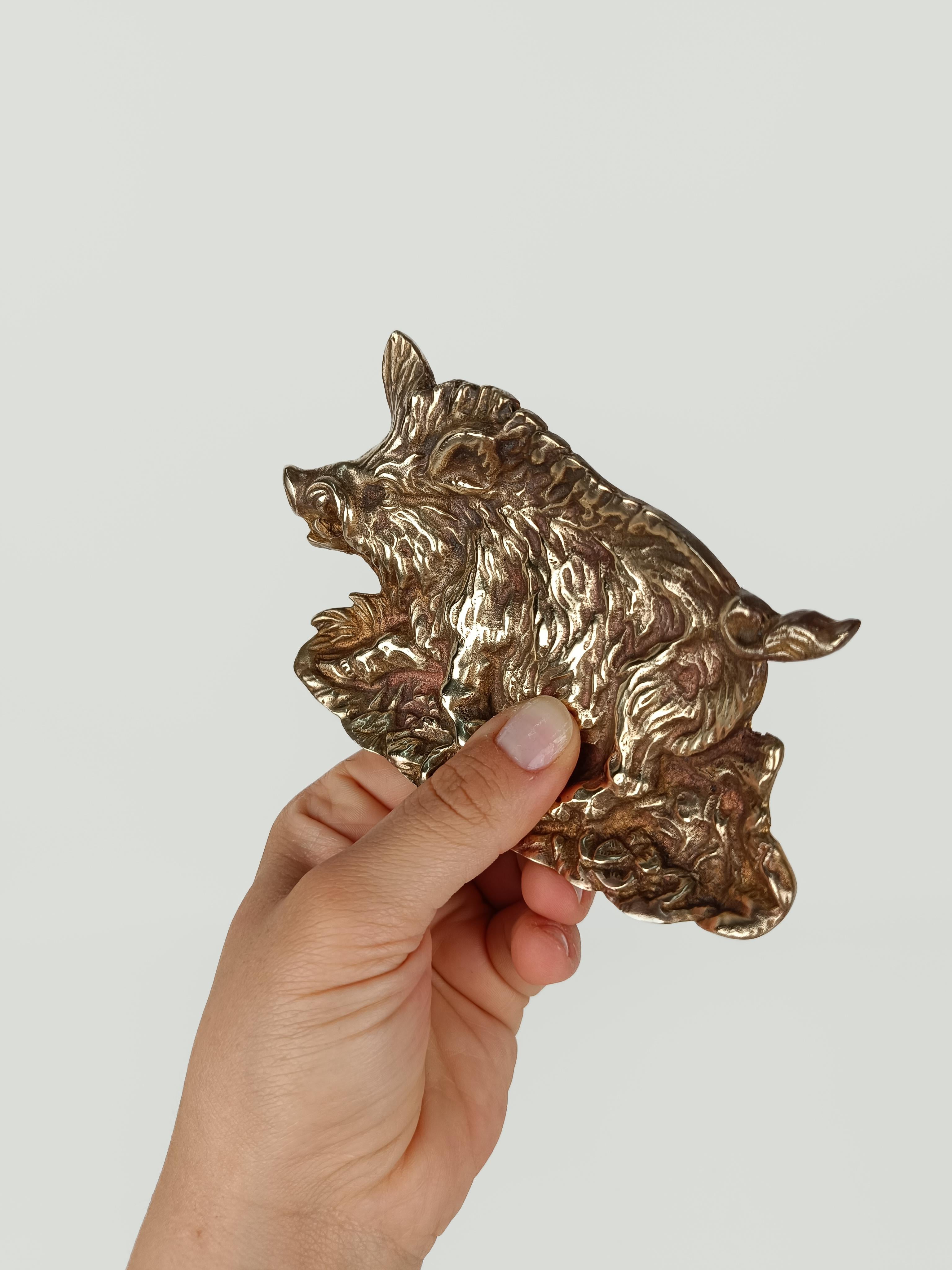 Italian Vintage Brass Ashtray Depicting the Mythological Erymanthian Boar, Italy 1970s For Sale