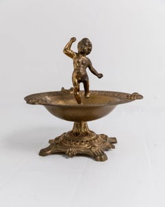 Vintage Brass Ashtray, Nude Boy Figurine on Footed Base, 1940s