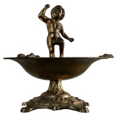 Vintage Brass Ashtray, Nude Boy Figurine on Footed Base, 1940s