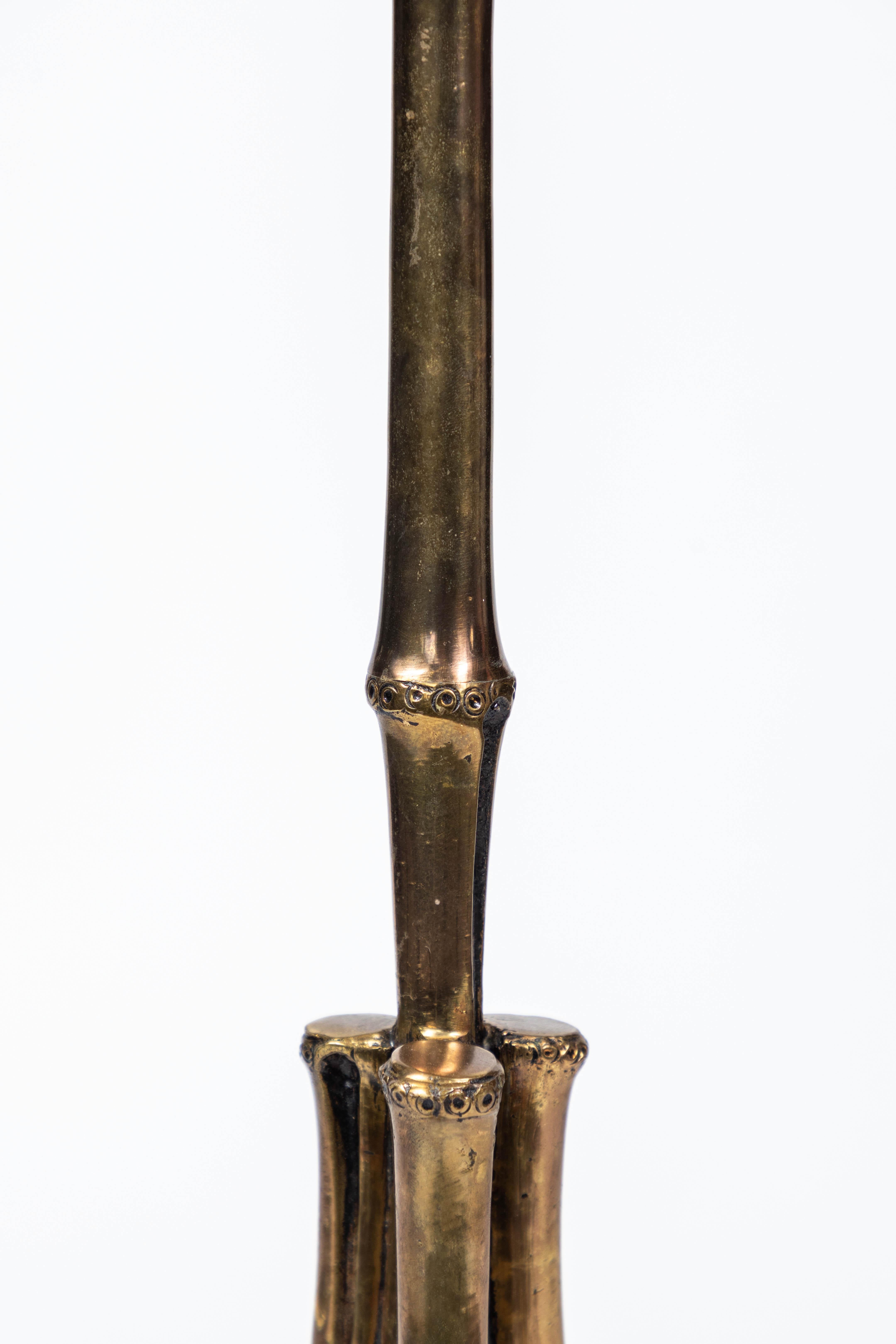 Mid-Century Modern Vintage Brass Bamboo Lamp and New Custom Linen Shade