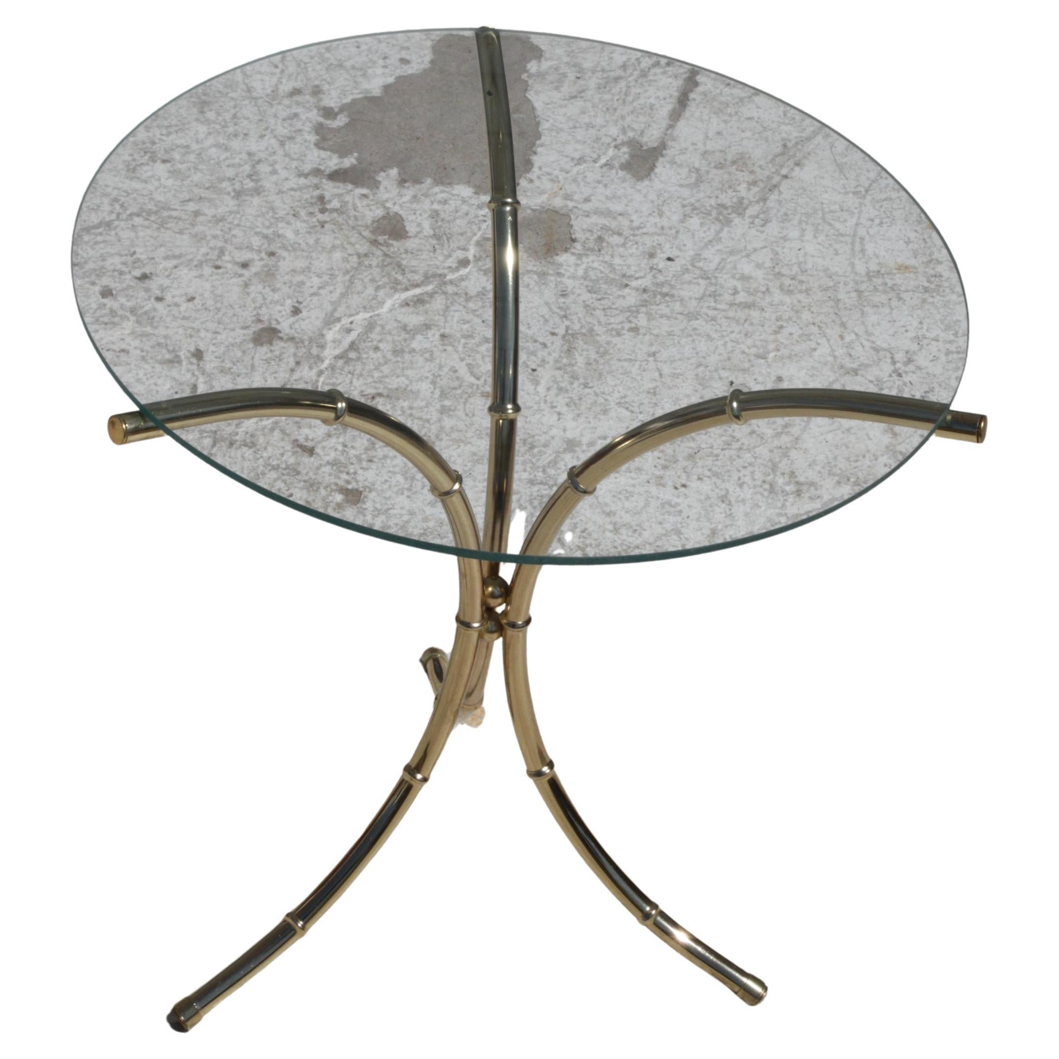 Vintage Messing Faux Bamboo Beistelltisch mit Glasplatte