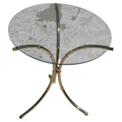 Vintage Brass Faux Bamboo Side Table with Glass Top