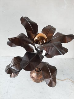 Vintage Brass Banana Plant Table Lamp with Leaves