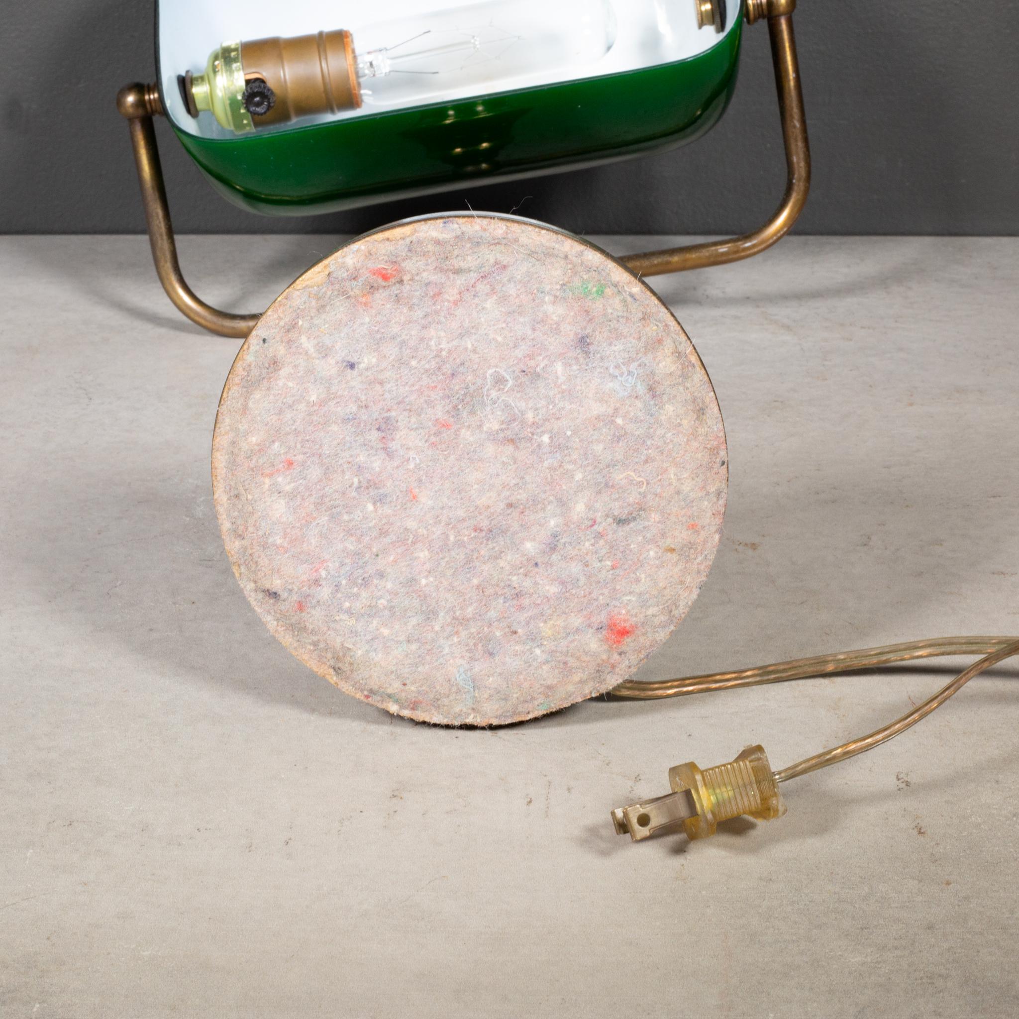 Vintage Brass Banker's Lamp with Green Glass Shade c.1950-1970 5
