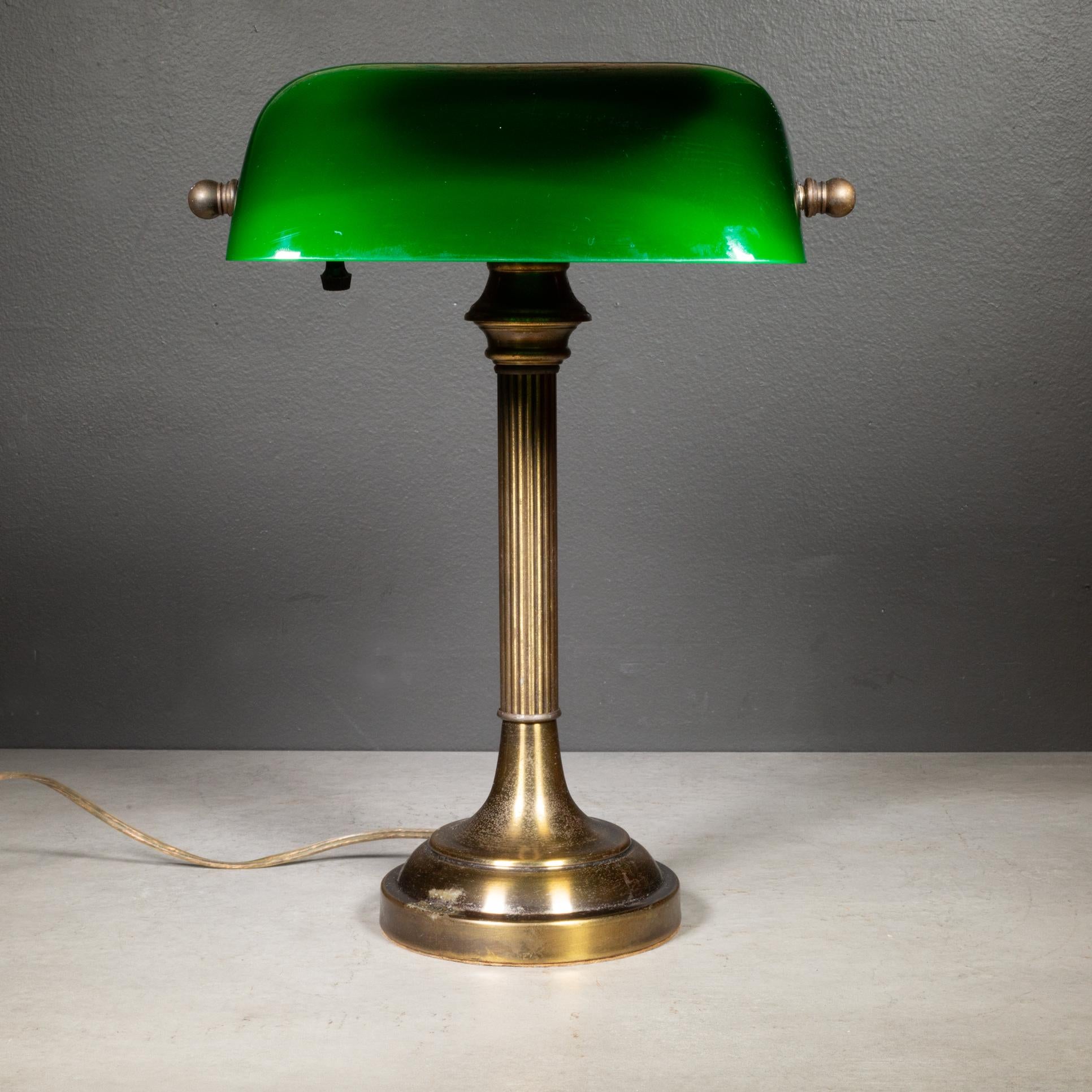 Vintage Brass Banker's Lamp with Green Glass Shade c.1950-1970 In Good Condition In San Francisco, CA