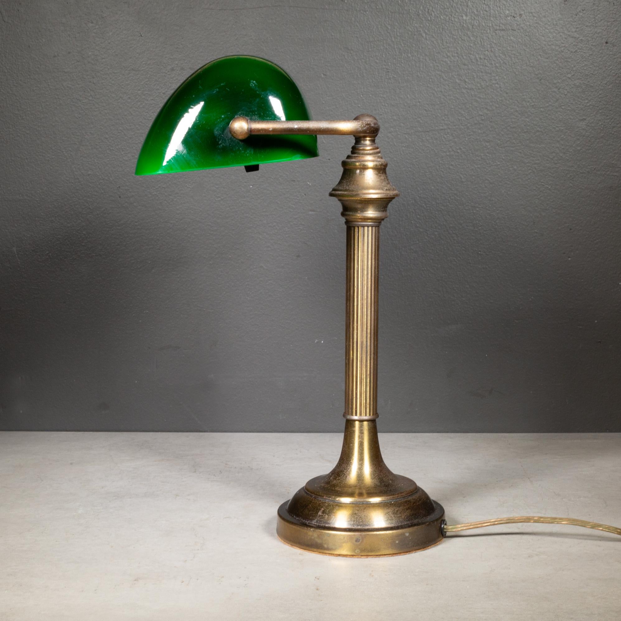 Vintage Brass Banker's Lamp with Green Glass Shade c.1950-1970 1