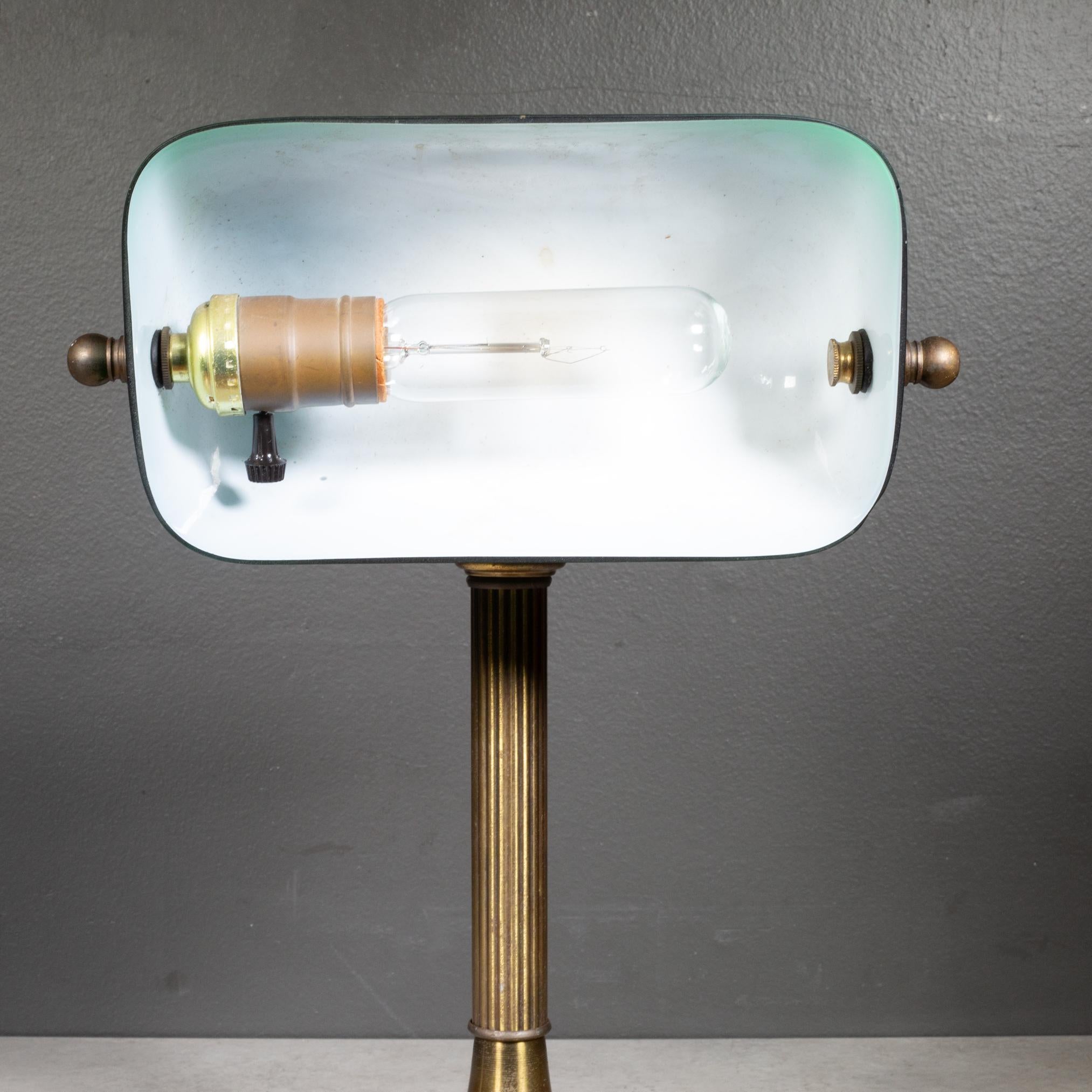 Vintage Brass Banker's Lamp with Green Glass Shade c.1950-1970 2
