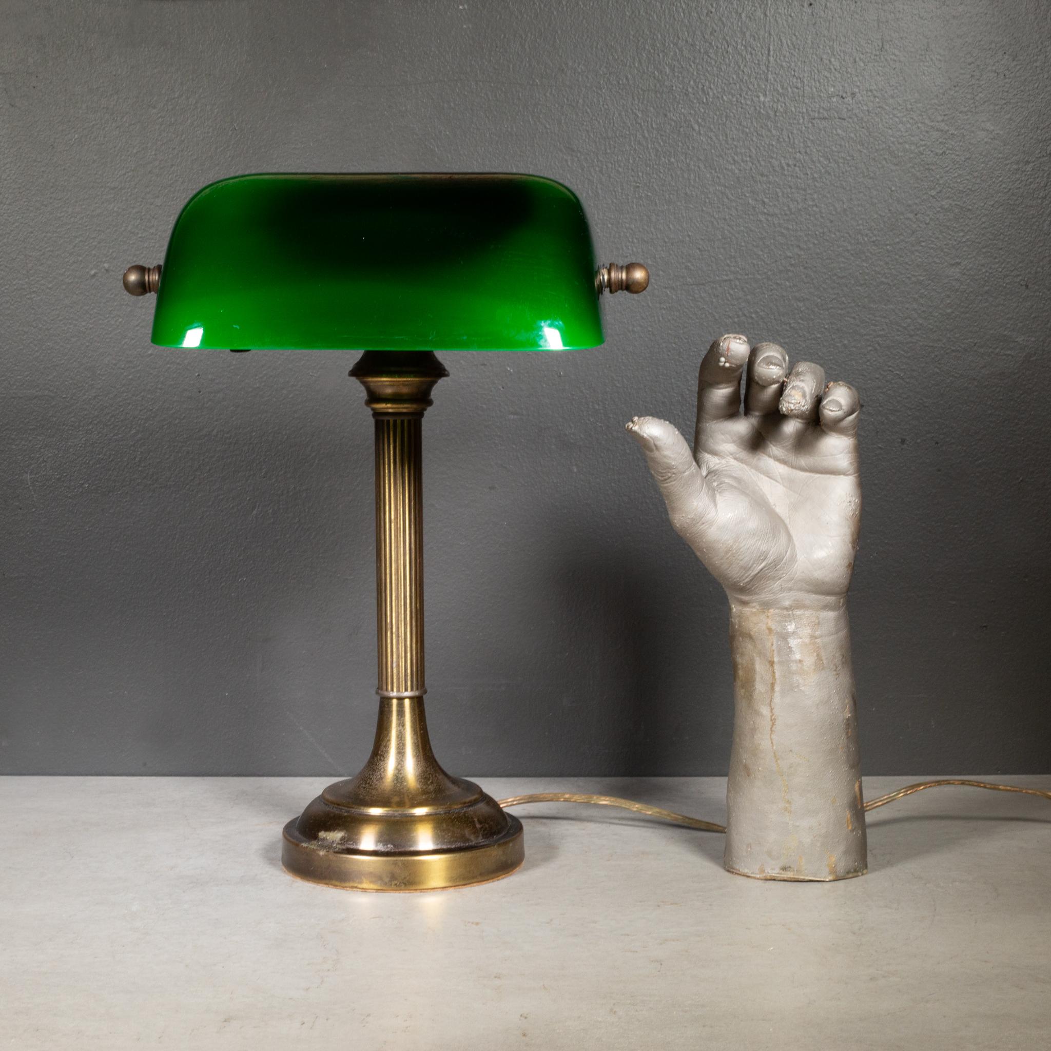 Vintage Brass Banker's Lamp with Green Glass Shade c.1950-1970 4