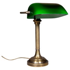 Vintage Brass Banker's Lamp with Green Glass Shade c.1950-1970