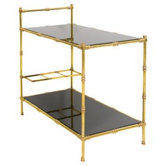 Vintage Brass Bar Cart with Smoked Glass Top