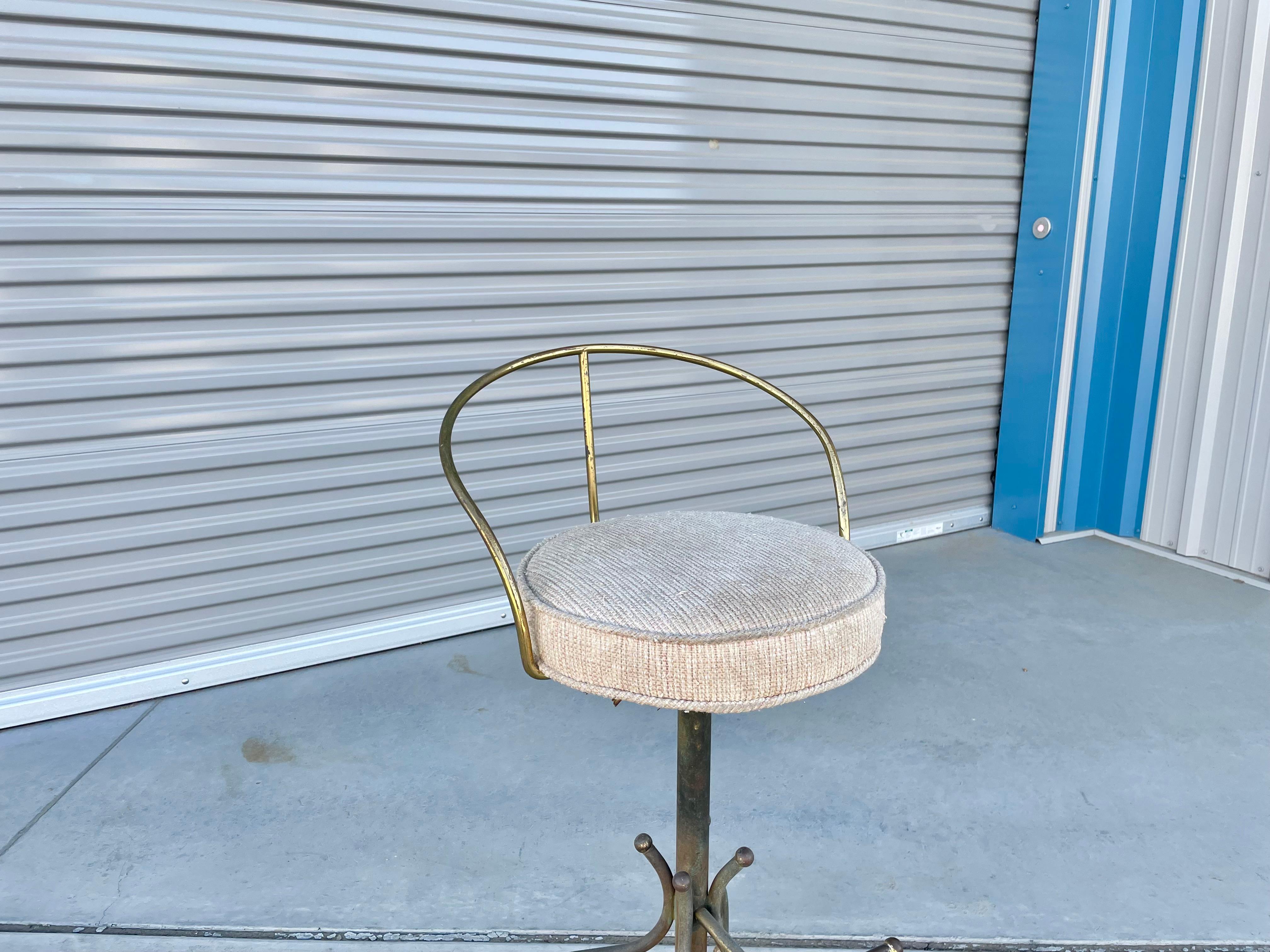 Vintage Brass Bar Stool by Charles Hollis Jones In Fair Condition For Sale In North Hollywood, CA