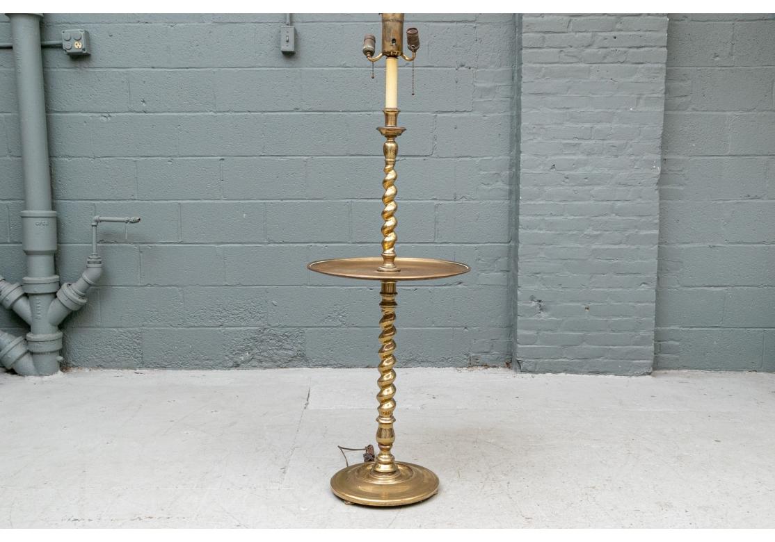 20th Century Vintage Brass Barley Twist Floor Lamp Table For Sale