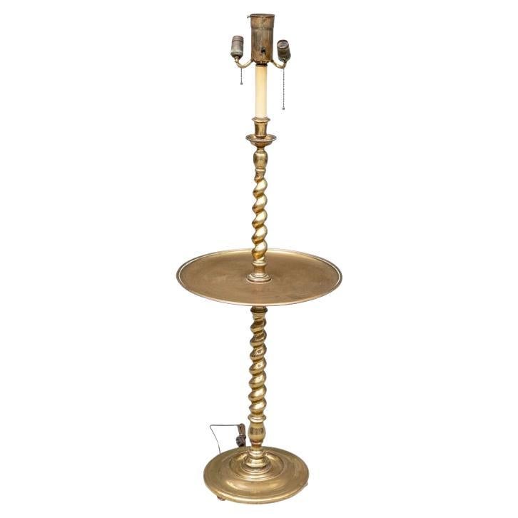 Vintage Brass Barley Twist Floor Lamp Table For Sale
