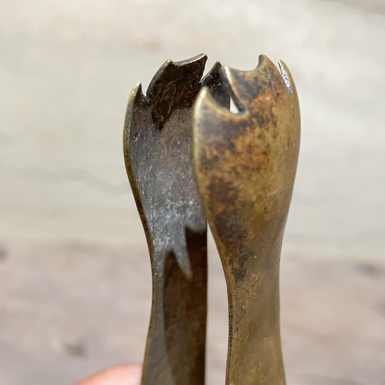 Vintage Brass Barware Ice Tongs Silver Plated Mexico Modern, 1950s In Fair Condition For Sale In Chula Vista, CA