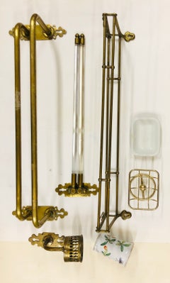 Vintage Brass Bathroom Art Deco Accessory Set of Seven Pieces