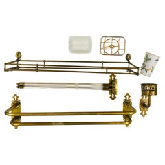 Antique Brass Bathroom Art Deco Accessory Set of Seven Pieces